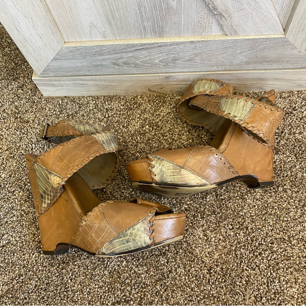 ASH Stylish Tan and Brown Women's Wedges Platform Heel Boho 38.5